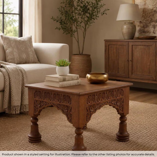 Dimensions: 24" W x 24" D x 18" H Vintage, hand carved carving panels have been thoughtfully designed and repurposed to...