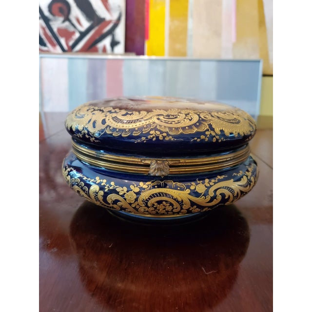 An absolute museum piece over 150 years old French antique sevres Imperial jewel box. Having rich raised gold decoration (...