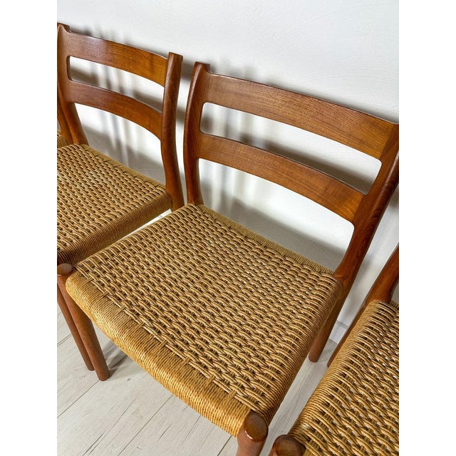 Wood Vintage Danish Teak and Papercord Dining Chairs 84 by Niels O. Møller for Jl Møller, 1960s, Set of 6 For Sale - Image 7 of 13