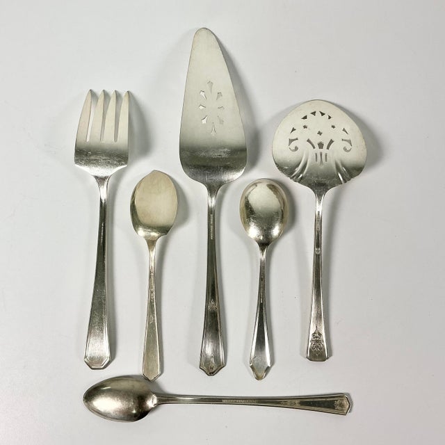 Early 20th Century Art Deco Hollywood Regency Silverplate Serving Utensils - Set of 6. For Sale - Image 11 of 14