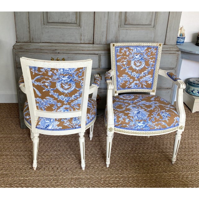 Set of Gustavian Armchairs with Toile De Jouy Cover For Sale - Image 6 of 9