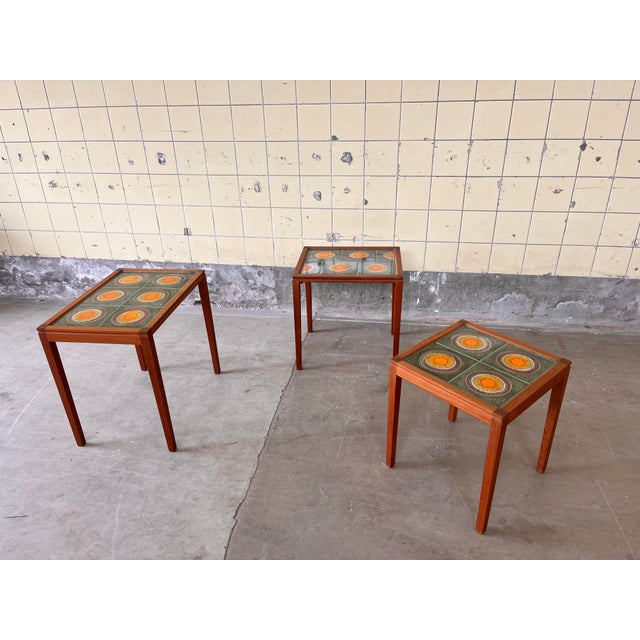 Danish Nesting Tables with Ceramic Inlay, 1960, Set of 3 For Sale - Image 12 of 12
