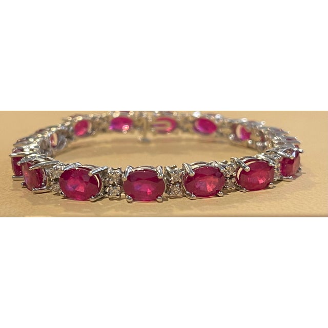 24 Carat Ruby & 1 Carat Diamond Affordable Tennis Bracelet 14 Karat White Gold For Sale - Image 18 of 18