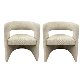 Caracole Modern Light Khaki Soft Balance Lounge Chairs Pair For Sale