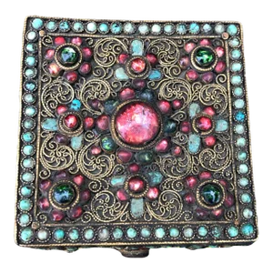 Antique Brass Filagree Trinket Box With Persian Turquoise