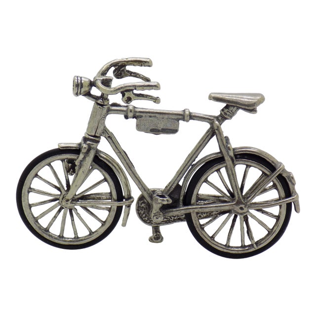 Vintage Italian Handmade Genuine Silver Sport Bicycle Dollhouse Miniature Figurine For Sale