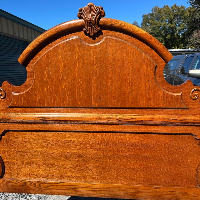 1990s Lexington Carved Victorian Mansion Oak Bed - Queen Size For Sale - Image 15 of 16