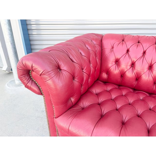 1980s 1980s Vintage Classic Chesterfield Tufted Red Leather Sofa For Sale - Image 5 of 11