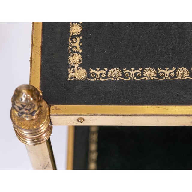 1950s Mid-Century Modern Gilt Metal and Leather Etagere Tables, 1950, Set of 2 For Sale - Image 5 of 17