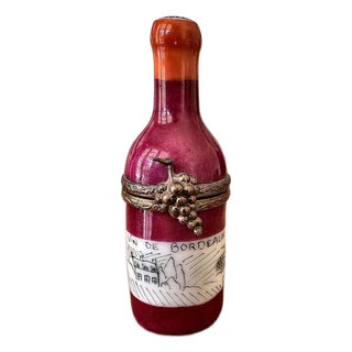 Vintage Limoges Hand-Painted "Vin De Bordeaux" Wine Bottle Trinket Box For Sale