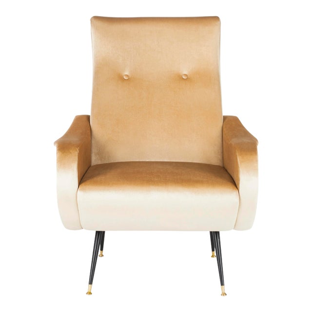 Velvet Retro Mid Century Accent Chair in Camel For Sale
