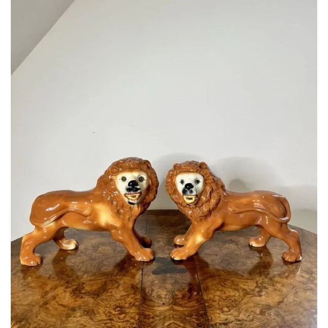 Large Victorian Staffordshire Lions, 1880s, Set of 2 For Sale - Image 3 of 6