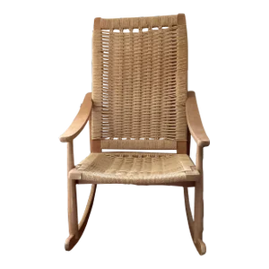 1960s Mid Century Modern Woven Rocking Chair in the Style of Hans Wegner