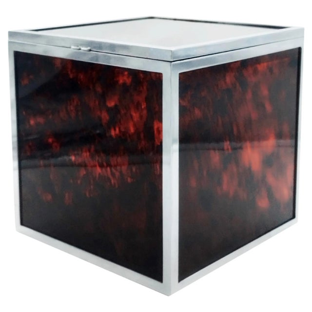 Plastic Squared Ice Bucket in Tortoise Shell Effect Acrylic and Chrome by Christian Dior, Italy, 1970s For Sale - Image 7 of 7
