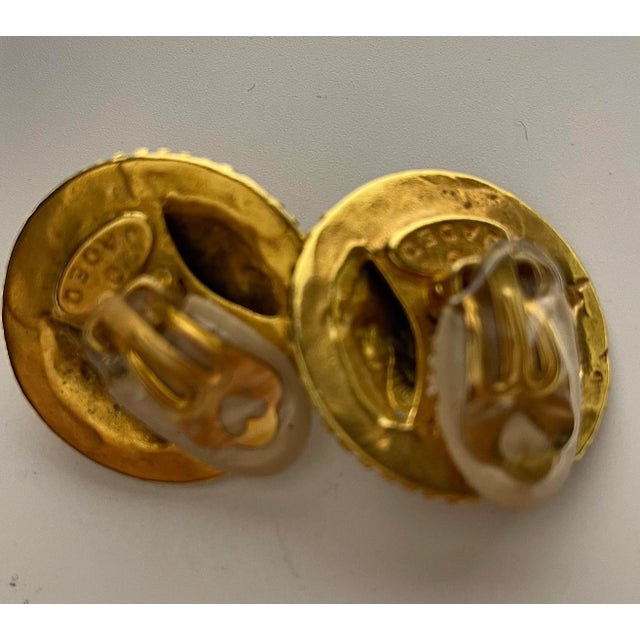 This is part of Chairish’s Costume Jewelry assortment. Big Bold Disk Statement earrings evoking an Etruscan design. Made...