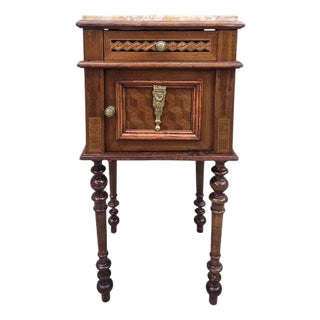 Antique French Carved Ornate Marble Top Smoking Storage Table For Sale