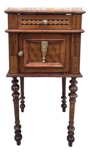 Antique French Carved Ornate Marble Top Smoking Storage Table
