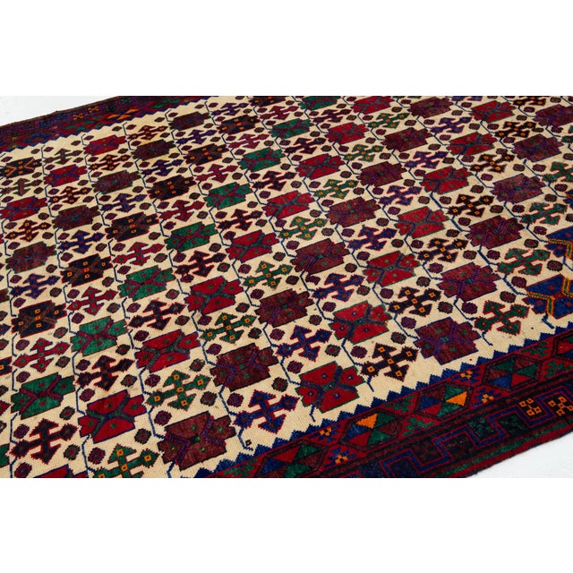 Vintage Bidjar Handmade Multicolor Geometric Wool Rug For Sale - Image 4 of 8