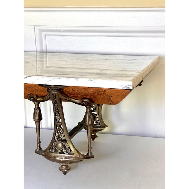 Wood Antique French Copper Clad Server, Gilded Cast Iron Base With Marble Top, 1800s For Sale - Image 7 of 14