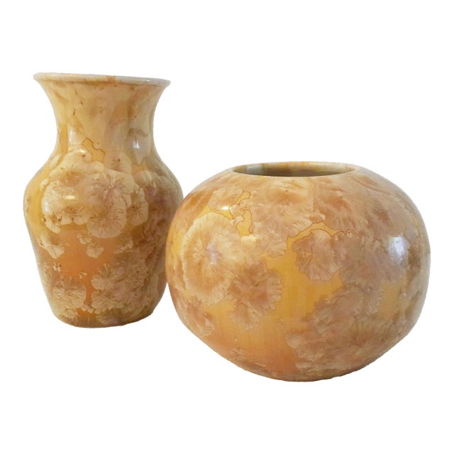 Vintage Studio Art Iridescent Pottery Vases, a Pair For Sale