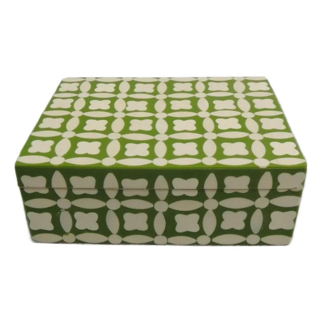 Faux Bone Inlaid Green and Natural Jewelry Box For Sale