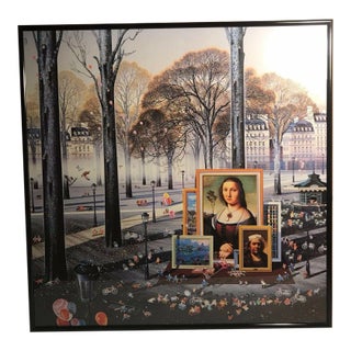 1984 "Collector" Surrealist Style Figurative Offset Lithograph After Hiro Yamagata, Framed For Sale