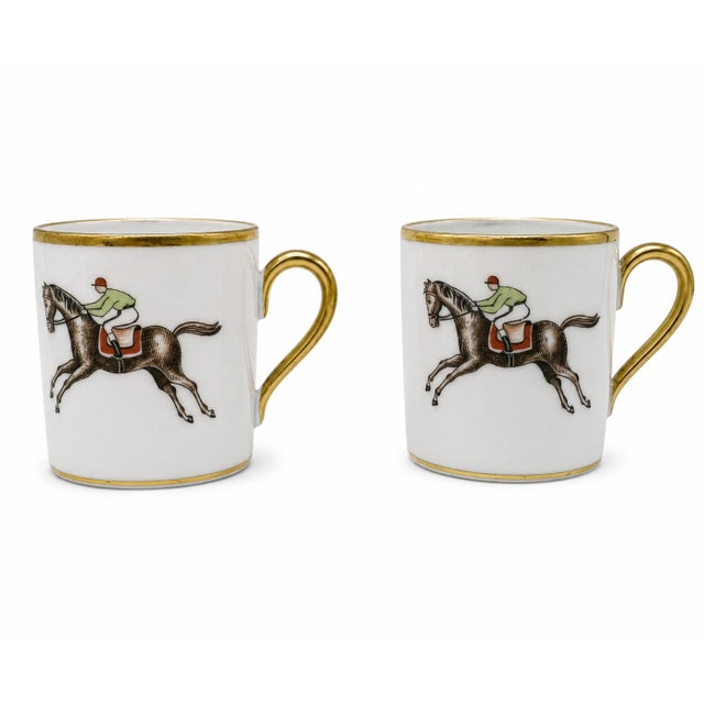Mid-Century Modern Vintage Hertel Jacob Bavaria Equestrian Demitasse Cups Saucers Set 2 Germany - 4 pcs For Sale - Image 3 of 9