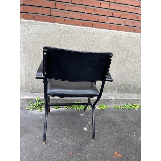 Stitched Leather Armchair by Jacques Adnet, 1950s For Sale - Image 7 of 11