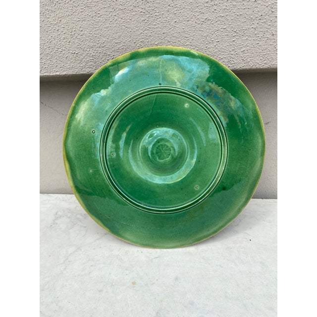 French 19th Century Green & Yellow Majolica Oyster Plate For Sale - Image 3 of 3