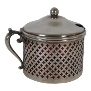 Antique Whiting 3534 Cranberry Glass & Pierced Sterling Silver Jam Condimont Pot