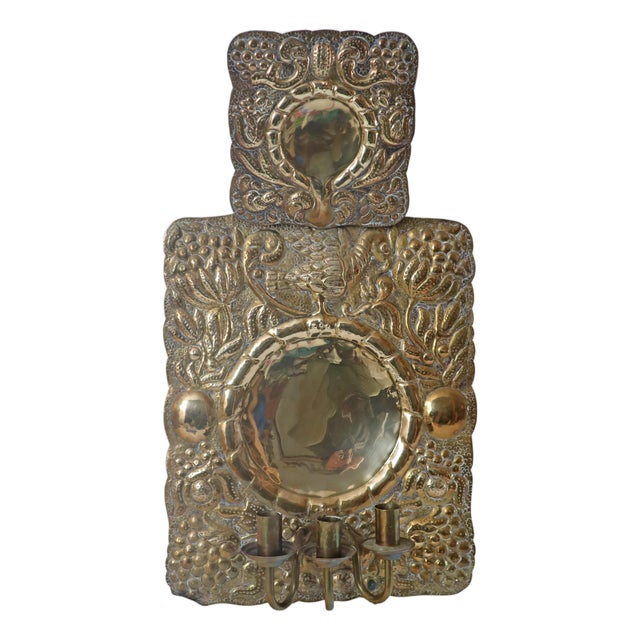Baroque Brass with Bird Motif and Flora Wall Candleholder by Danzig, 1960 For Sale