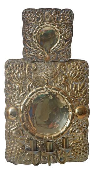 Baroque Brass with Bird Motif and Flora Wall Candleholder by Danzig, 1960