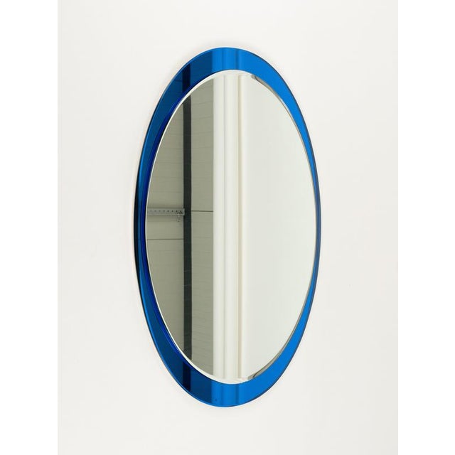 Mid-Century Modern Oval Blue Wall Mirror by Metalvetro Galvorame, Italy, 1970s For Sale - Image 4 of 14
