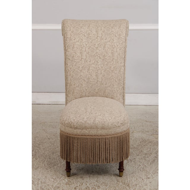 Hollywood Regency Pair of Design Master High Back Upholstered Slipper Chairs For Sale - Image 3 of 18