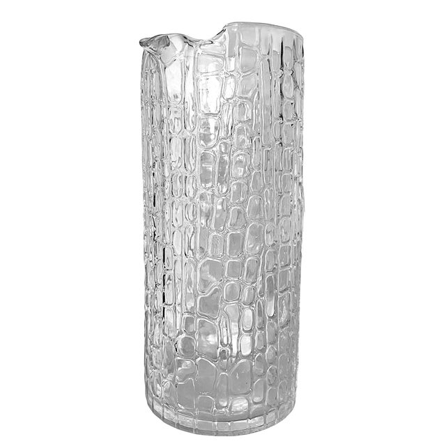 Carlo Moretti Vintage Textured Glass Pitcher in the Style of Gucci | Crocodile Embossed Ice Bucket Barware Aesthetic For Sale - Image 4 of 9