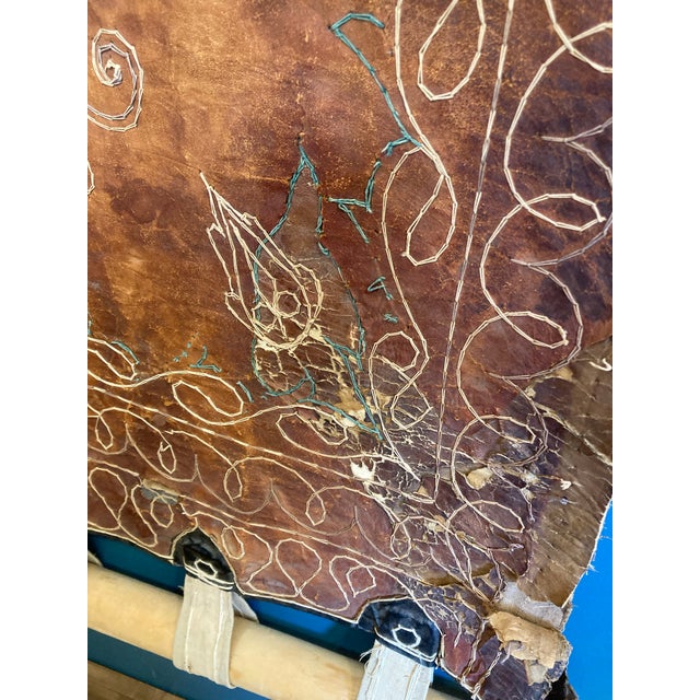 Brown Vintage Handcrafted Leather Folk Art Wall Hanging For Sale - Image 8 of 12
