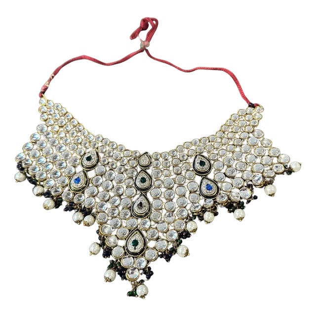 1990s High Quality Indian Multi-Strand Kundan-Style Bib Necklace For Sale