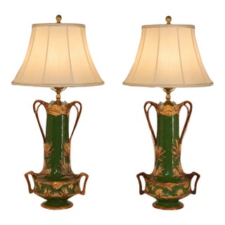 19th Century Art Nouveau Majolica Lamps - Pair For Sale