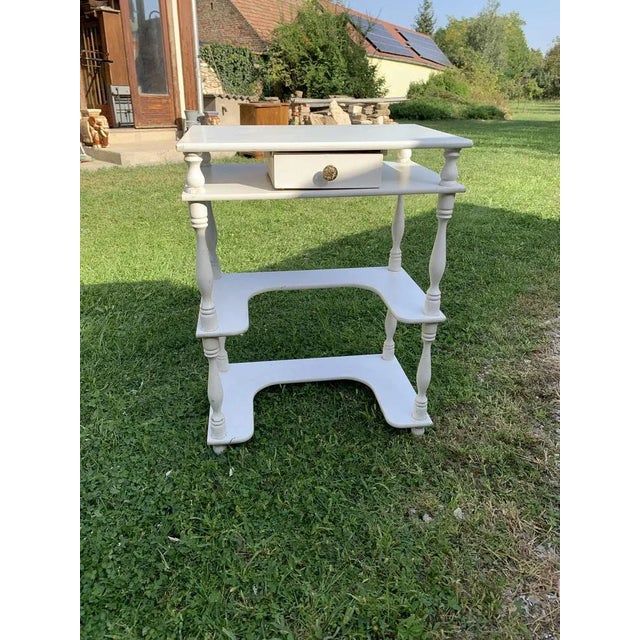 Small Hungarian White Side Table, original condition!