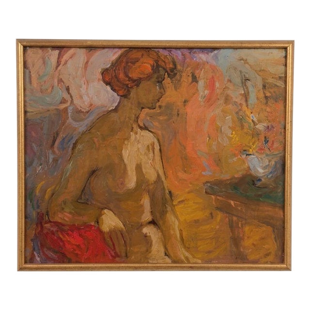 Vintage Mid Century Impressionist Figural Oil Painting on Canvas For Sale