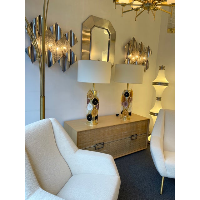 Contemporary Brass Murano Glass Flame Lamps, Italy - a Pair EU Wired For Sale - Image 9 of 13