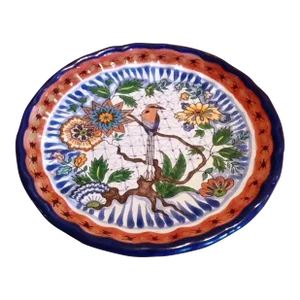 Signed 1970s Talavera Mexican Folk Art Scalloped Decorative Plate