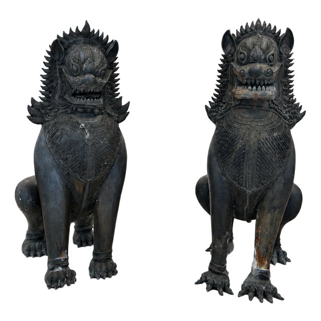 Thai Artist, Guardian Lions, 19th Century, Bronzes, Set of 2 For Sale