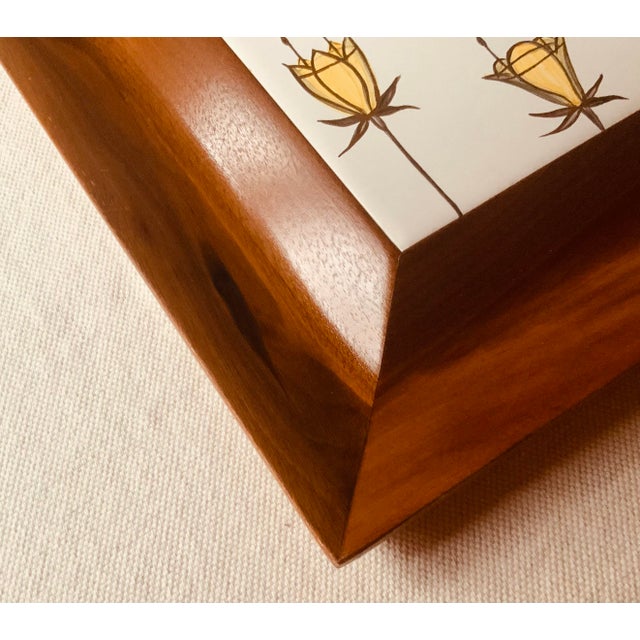 Aida Whedon Mid-Century Modern Porcelain & Cherry Wood Decorative Tray - Butterflies & Botanical Design For Sale - Image 13 of 15