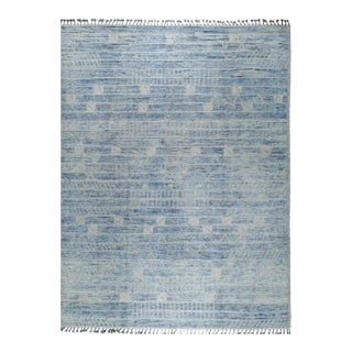 9x12 Soft Wool Pile Light Blue Tribal Hand-Knotted Modern Contemporary Berber Carpet For Sale