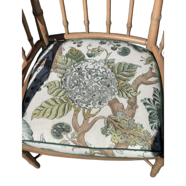 Green Mid 20tg Century Vintage Faux Bamboo Armchairs - Pair With Lee Jofa “Arlington” Seat Cushion For Sale - Image 8 of 9