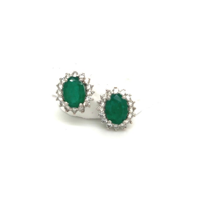 Natural Emerald Diamond Earrings 14k Gold 2.87 TCW Certified For Sale - Image 4 of 9