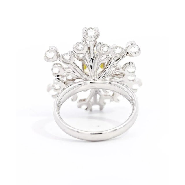 Early 21st Century Gia Certified 1.52 Carat Fancy Greenish Yellow Diamond Briolette Snowflake Ring Size 6.5 For Sale - Image 5 of 8