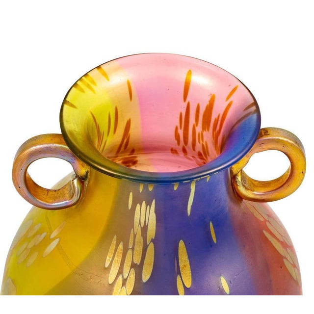 Art Nouveau Austrian Glass Vase with Tricolore Decoration Blue Green Red Yellow from Johann Loetz Witwe, 1900s For Sale - Image 4 of 7