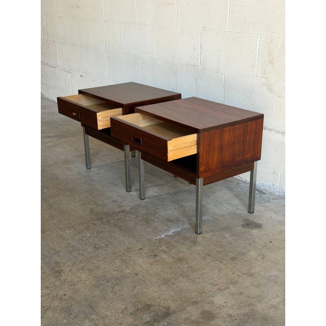Mid-Century Modern In Style of Nipu Mobelfabrik Rosewood 1-Drawer Nightstands Set of 2 Danish Mid-Century Modern 1970s For Sale - Image 3 of 11